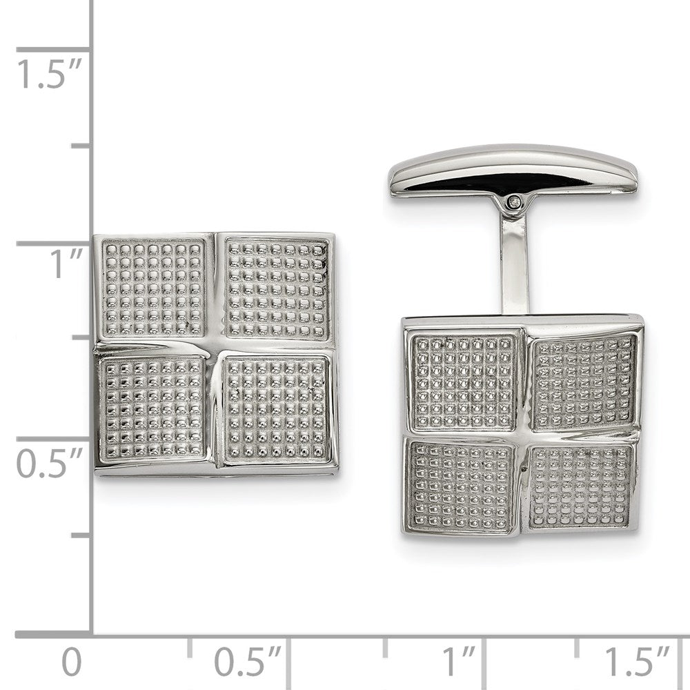 Alternate view of the Stainless Steel Textured Block Grid Square Cuff Links, 16mm (5/8 Inch) by The Black Bow Jewelry Co.