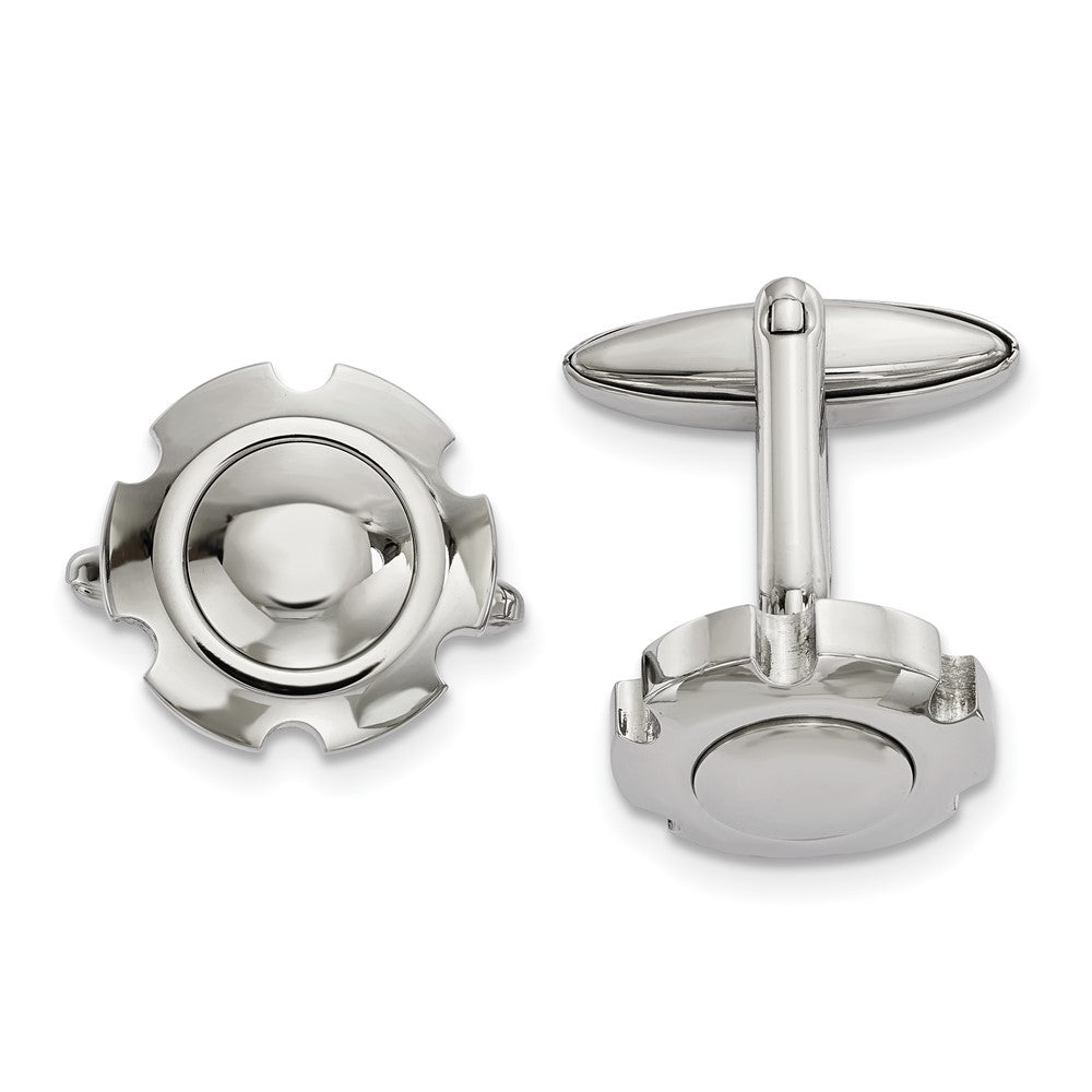 Stainless Steel Polished Cogwheel Cuff Links, 16mm (5/8 Inch), Item M11132 by The Black Bow Jewelry Co.