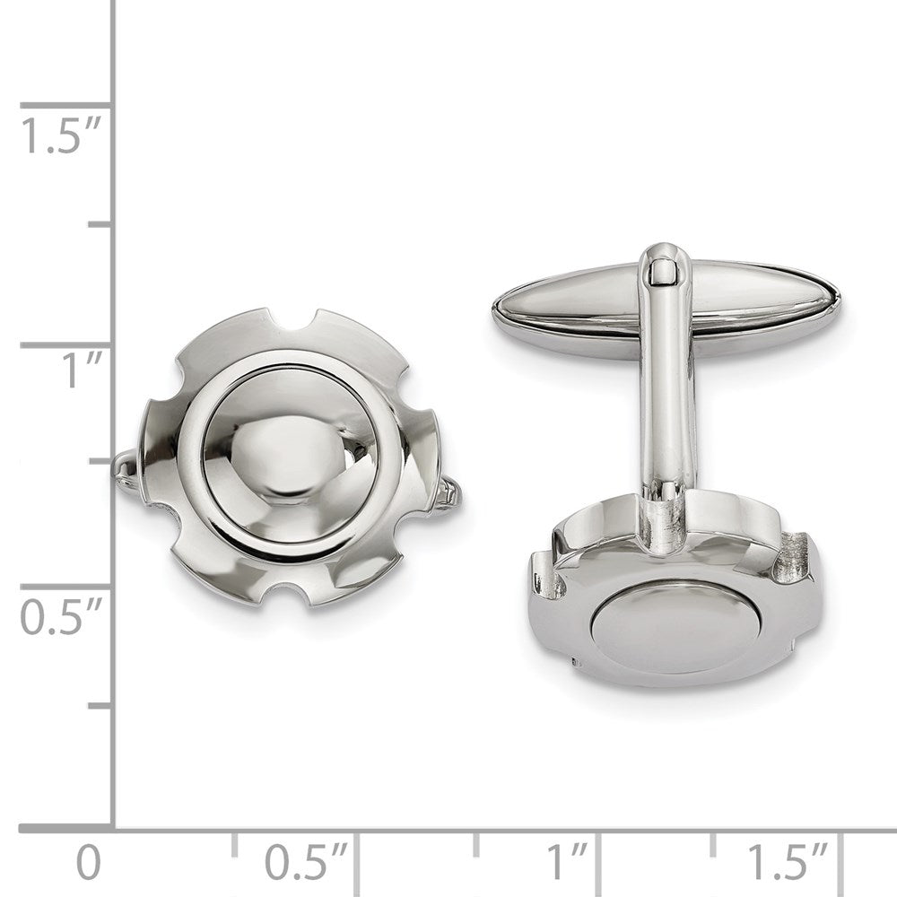 Alternate view of the Stainless Steel Polished Cogwheel Cuff Links, 16mm (5/8 Inch) by The Black Bow Jewelry Co.