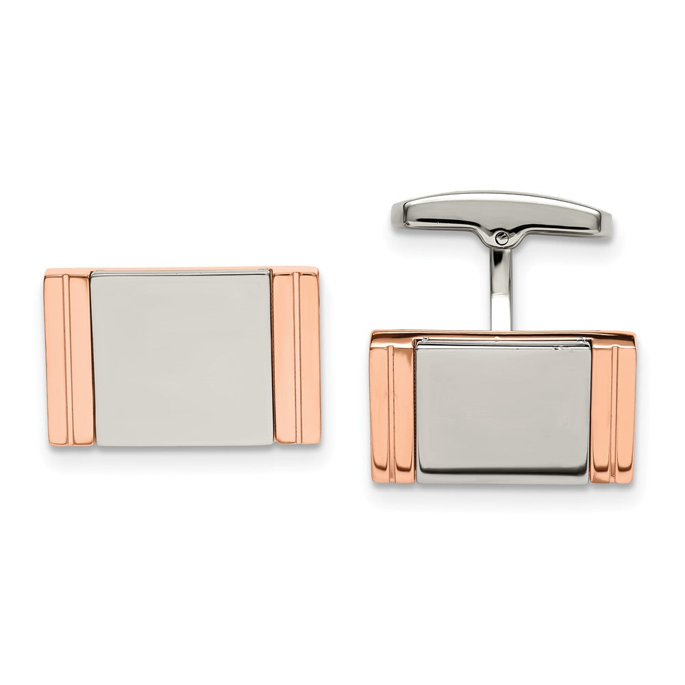 Stainless Steel &amp; Rose Tone Plated Rectangle Cuff Links, 20 x 13mm, Item M11133 by The Black Bow Jewelry Co.