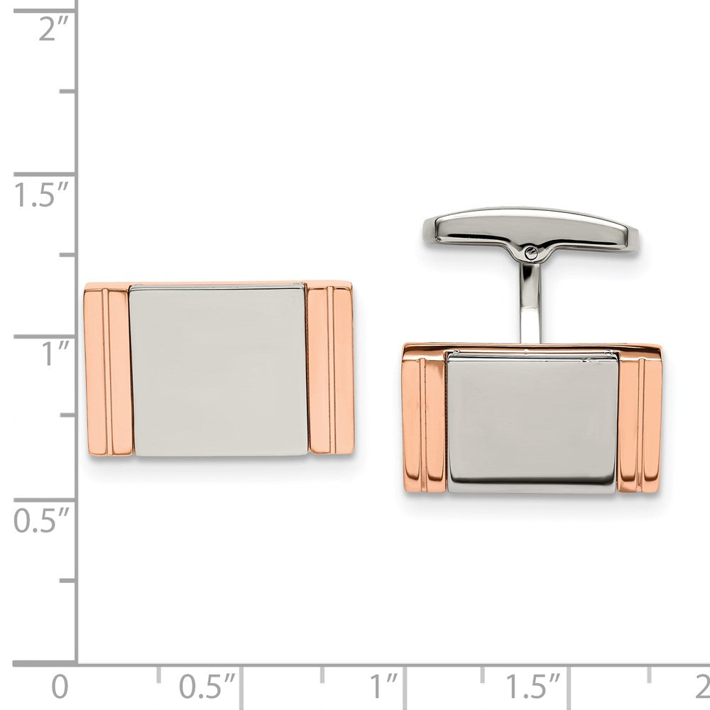Alternate view of the Stainless Steel &amp; Rose Tone Plated Rectangle Cuff Links, 20 x 13mm by The Black Bow Jewelry Co.