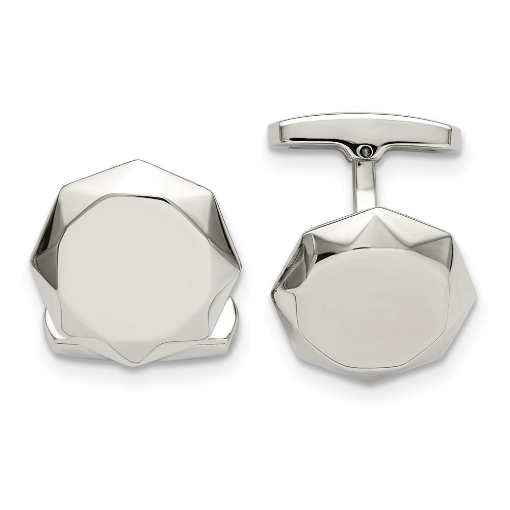 Stainless Steel Polished Geometric Cuff Links, 17mm (5/8 Inch), Item M11134 by The Black Bow Jewelry Co.