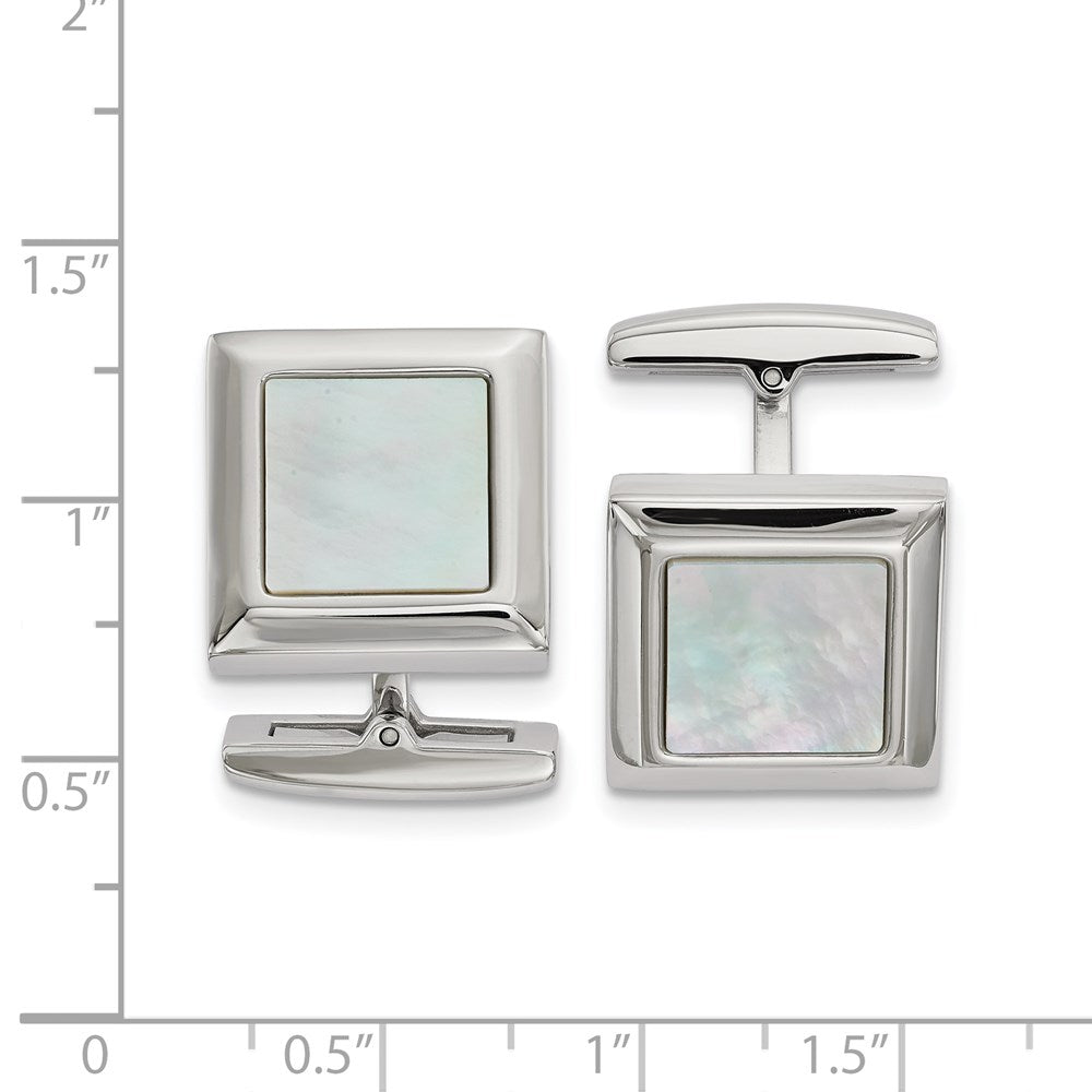 Alternate view of the Stainless Steel White Mother of Pearl Square Cuff Links, 17mm (5/8 In) by The Black Bow Jewelry Co.