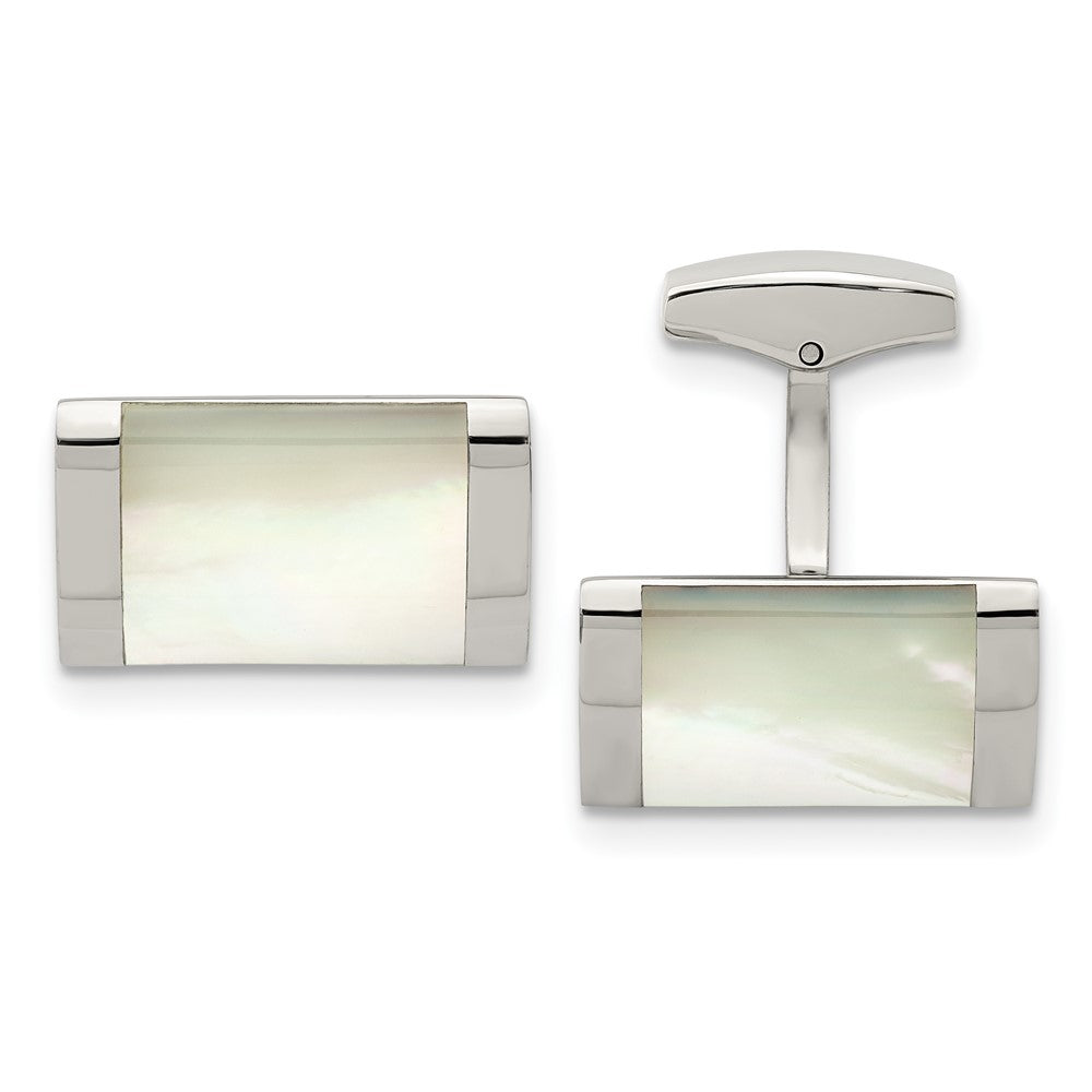 Stainless Steel Mother of Pearl Rectangle Cuff Links, 20 x 12mm, Item M11136 by The Black Bow Jewelry Co.