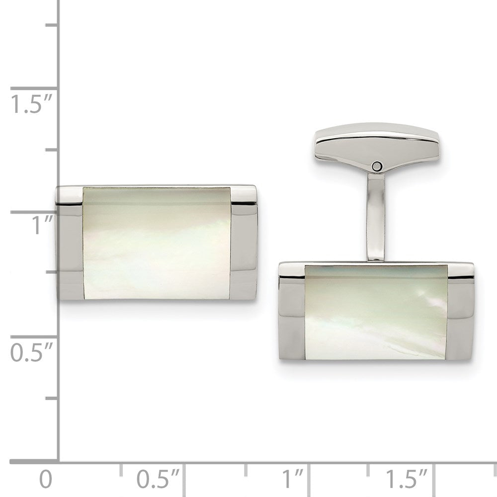 Alternate view of the Stainless Steel Mother of Pearl Rectangle Cuff Links, 20 x 12mm by The Black Bow Jewelry Co.
