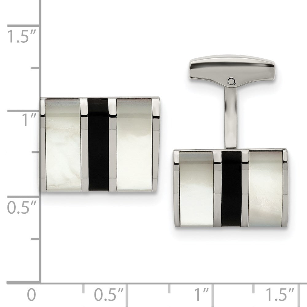 Alternate view of the Stainless Steel Mother of Pearl Black Onyx Striped Cuff Links, 18x14mm by The Black Bow Jewelry Co.
