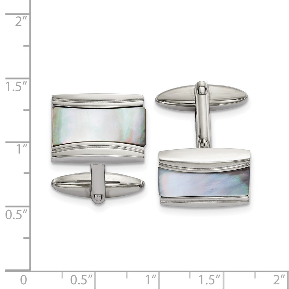 Alternate view of the Stainless Steel &amp; White Mother of Pearl Rectangle Cuff Links, 19x13mm by The Black Bow Jewelry Co.