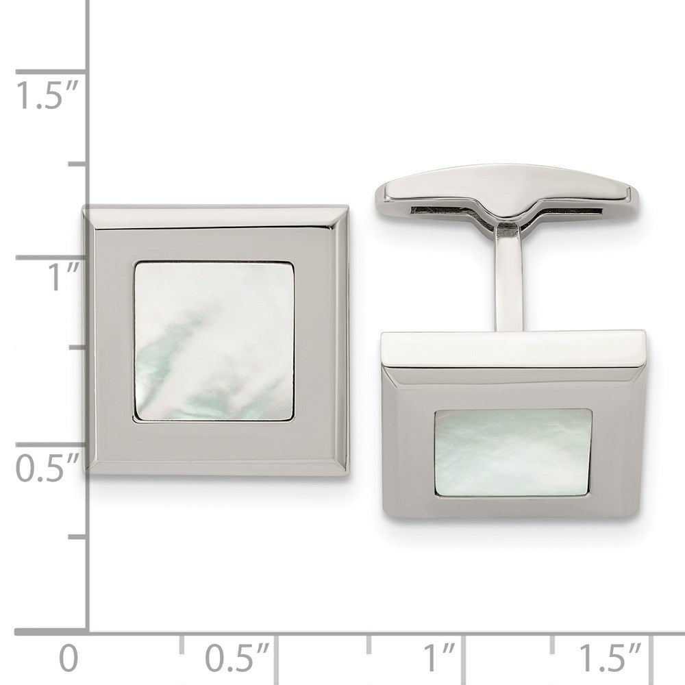 Alternate view of the Stainless Steel &amp; White Mother of Pearl Square Cuff Links, 18mm by The Black Bow Jewelry Co.
