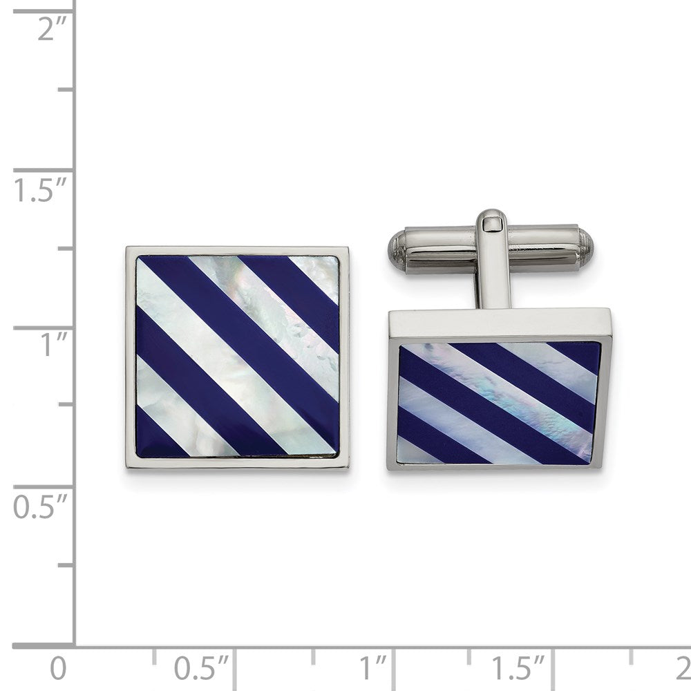 Alternate view of the Stainless Steel Mother of Pearl &amp; Blue Shell Square Cuff Links, 18mm by The Black Bow Jewelry Co.