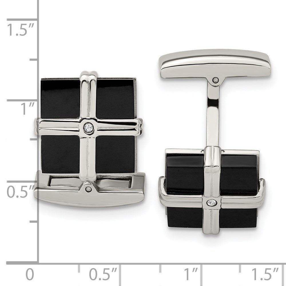 Alternate view of the Stainless Steel, Black Plated &amp; CZ Square Cuff Links, 17mm by The Black Bow Jewelry Co.