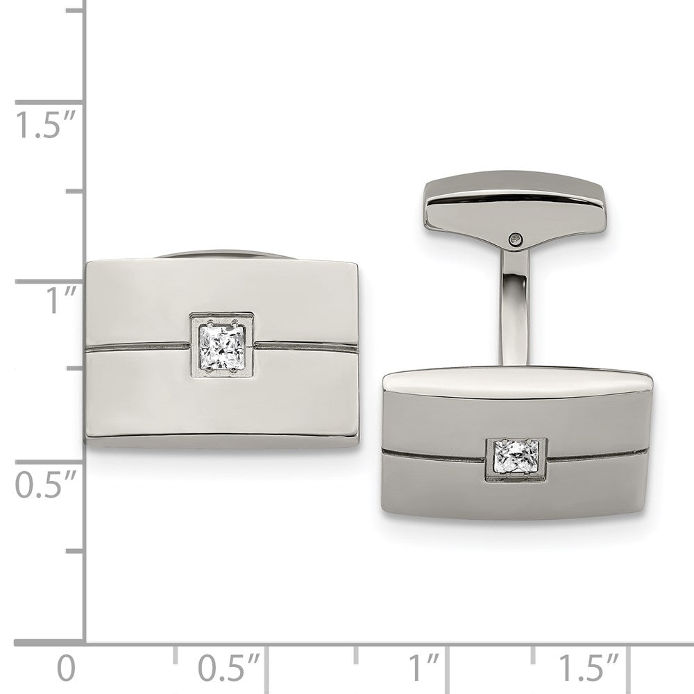 Alternate view of the Stainless Steel &amp; Princess CZ Rectangle Cuff Links, 19 x 12mm by The Black Bow Jewelry Co.