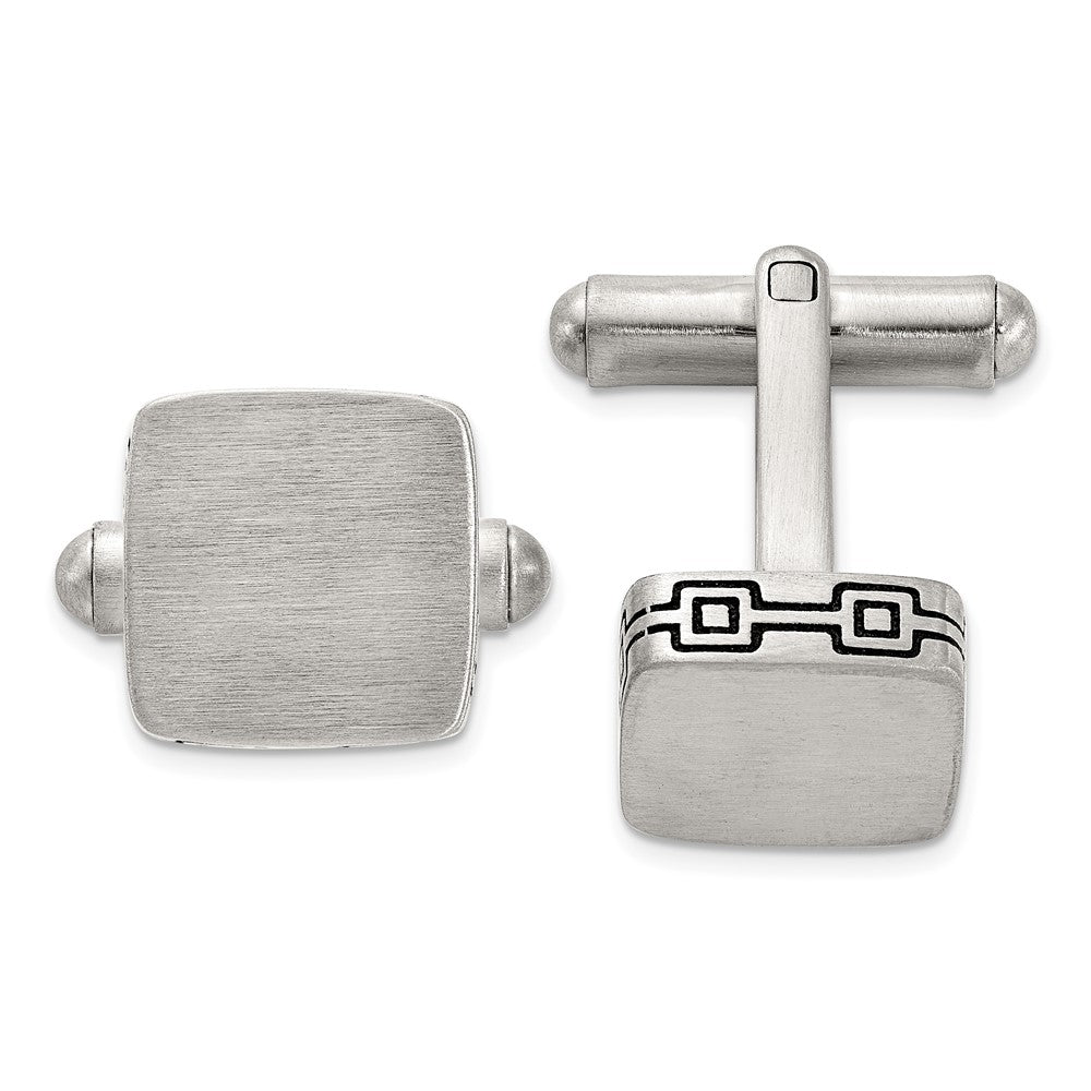 Stainless Steel Brushed &amp; Black Oxidized Square Cuff Links, 12mm, Item M11177 by The Black Bow Jewelry Co.