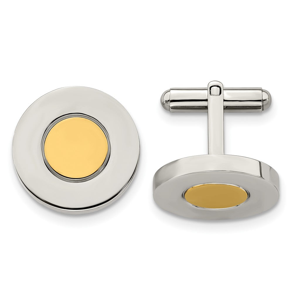 Stainless Steel &amp; Gold Tone Plated Round Cuff Links, 20mm (3/4 Inch), Item M11180 by The Black Bow Jewelry Co.