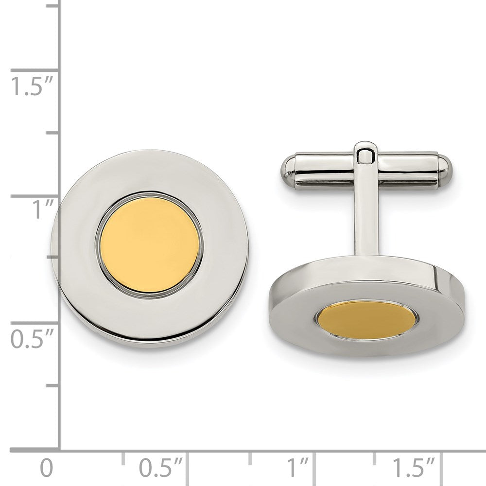 Alternate view of the Stainless Steel &amp; Gold Tone Plated Round Cuff Links, 20mm (3/4 Inch) by The Black Bow Jewelry Co.