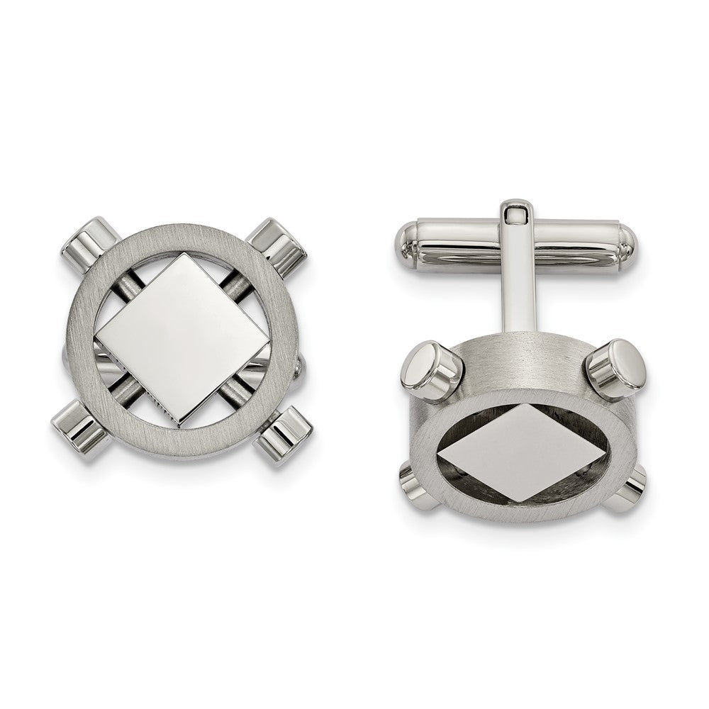 Stainless Steel Brushed &amp; Polished Geometric Cuff Links, 21mm, Item M11182 by The Black Bow Jewelry Co.
