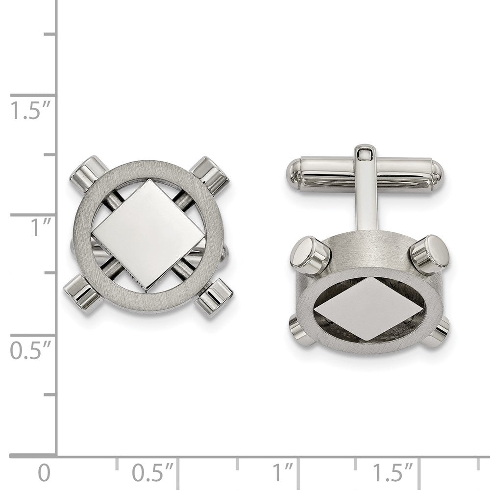 Alternate view of the Stainless Steel Brushed &amp; Polished Geometric Cuff Links, 21mm by The Black Bow Jewelry Co.
