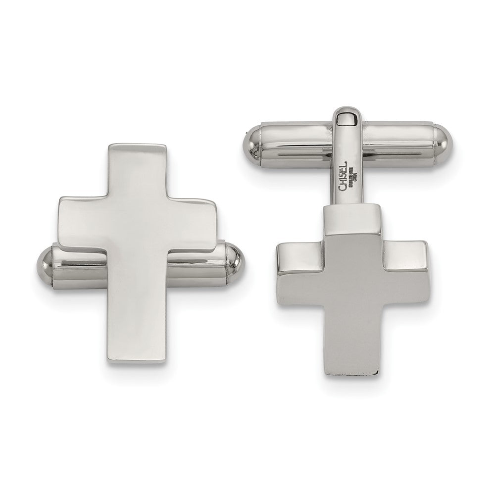 Stainless Steel Polished Cross Cuff Links, 13 x 18mm, Item M11194 by The Black Bow Jewelry Co.