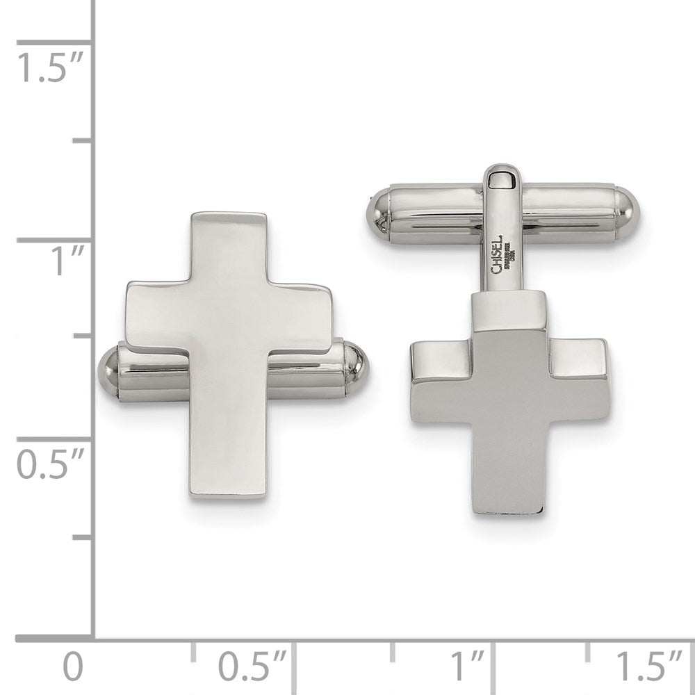 Alternate view of the Stainless Steel Polished Cross Cuff Links, 13 x 18mm by The Black Bow Jewelry Co.