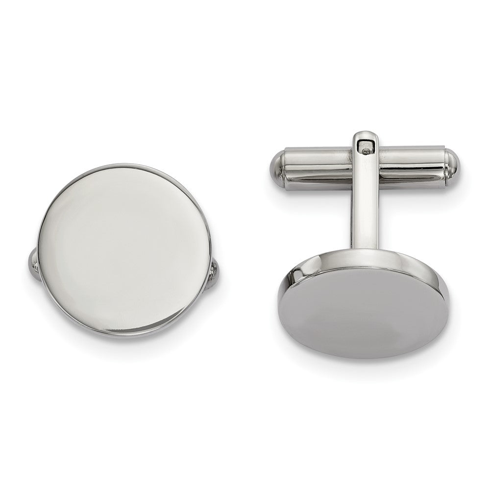 Stainless Steel Engravable Polished Round Cuff Links, 17mm, Item M11214 by The Black Bow Jewelry Co.