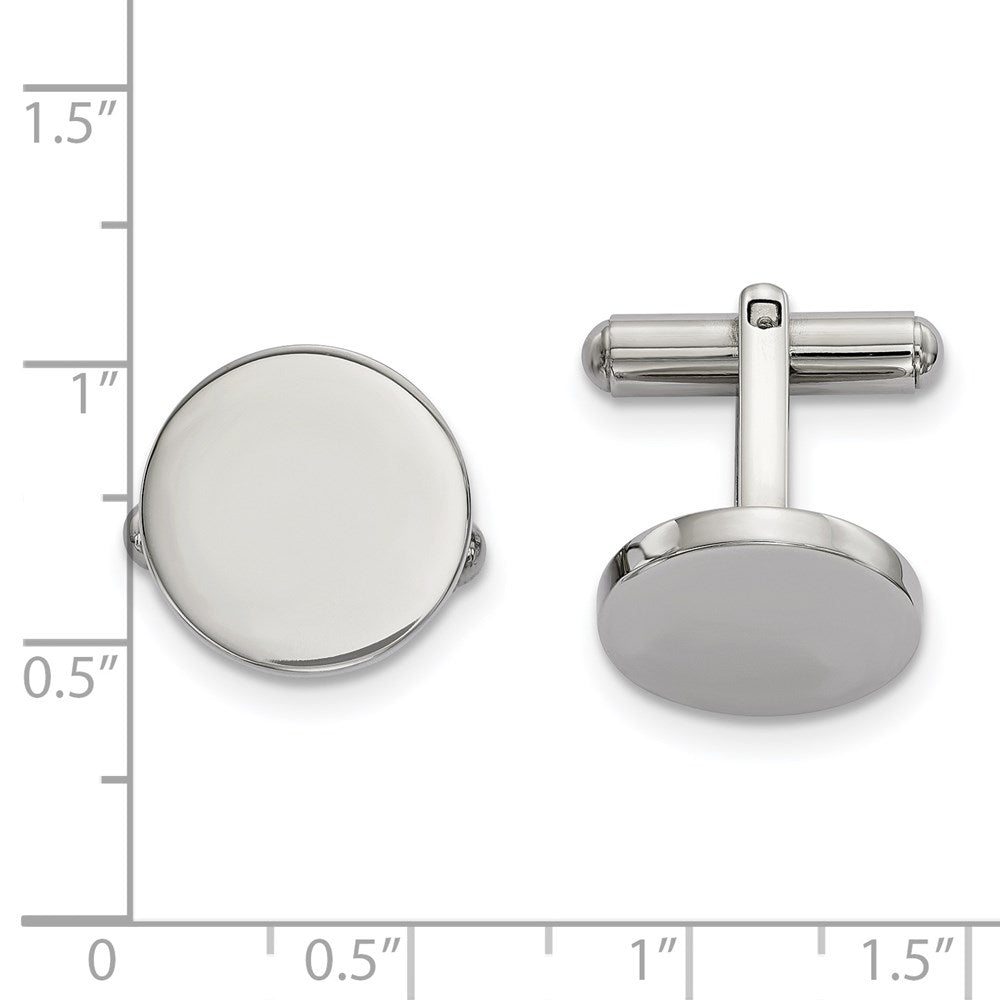 Alternate view of the Stainless Steel Engravable Polished Round Cuff Links, 17mm by The Black Bow Jewelry Co.