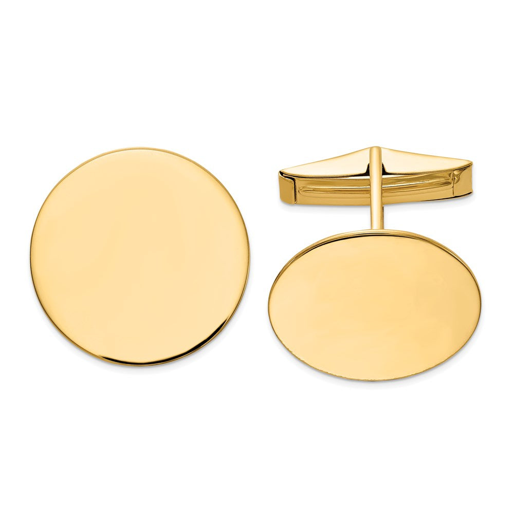 14K Yellow or White Gold Polished Round Disc Cuff Links, 20mm, Item M11226 by The Black Bow Jewelry Co.