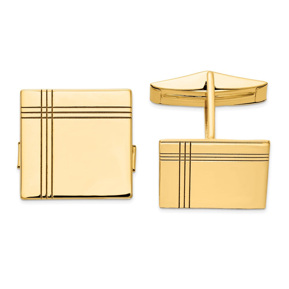 14K Yellow or White Gold Grooved Square Cuff Links, 17mm, Item M11231 by The Black Bow Jewelry Co.