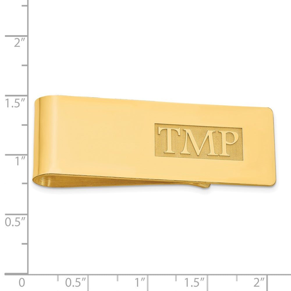Alternate view of the 14K Yellow Gold Plated Silver Raised Letters Fold Over Money Clip by The Black Bow Jewelry Co.