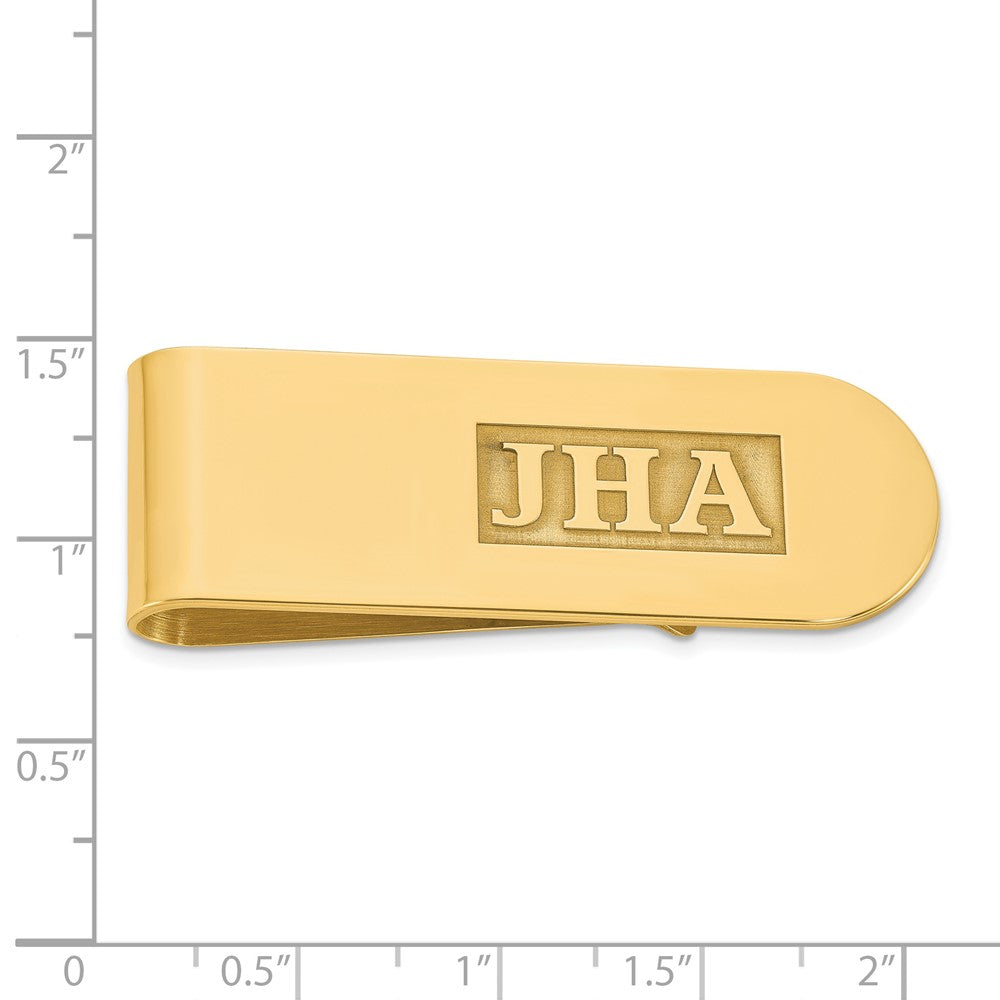 Alternate view of the 14K Yellow Gold Plated Silver Raised Initials Fold Over Money Clip by The Black Bow Jewelry Co.
