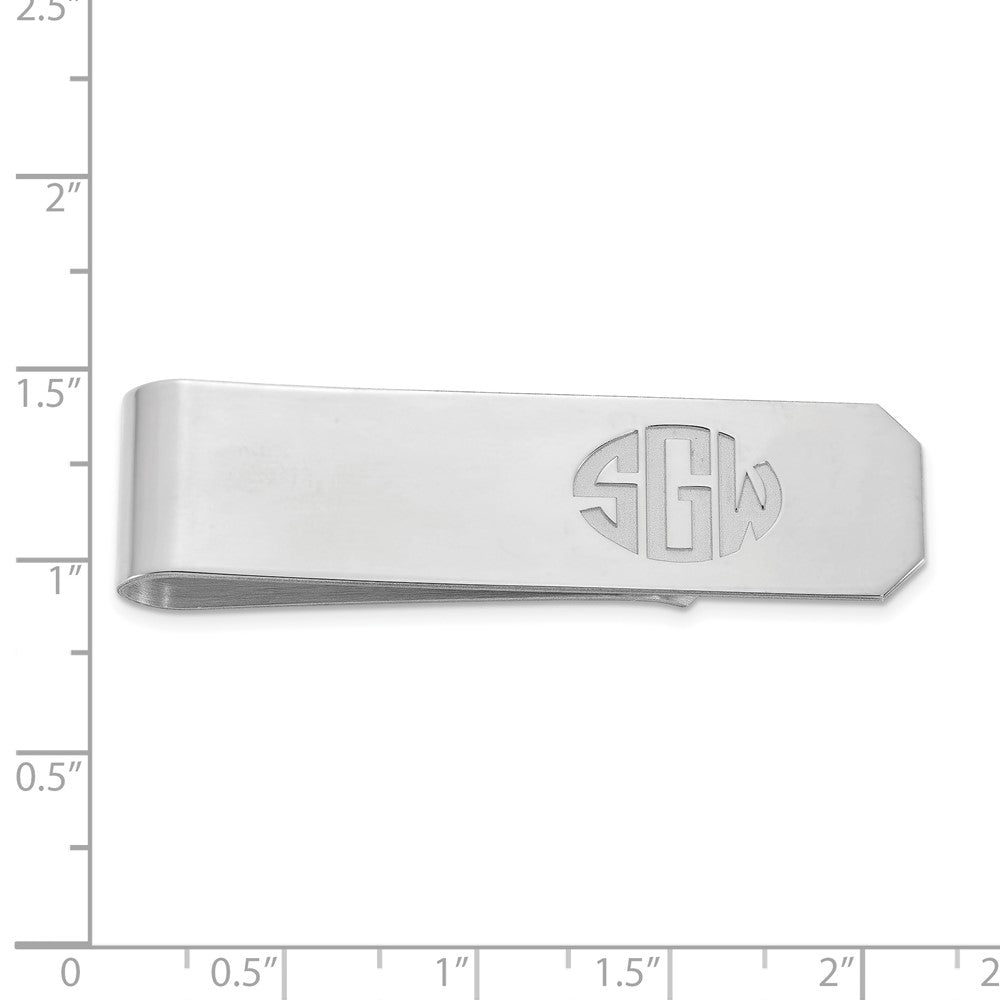 Alternate view of the Rhodium Plated Sterling Silver Recessed Monogram Fold Over Money Clip by The Black Bow Jewelry Co.