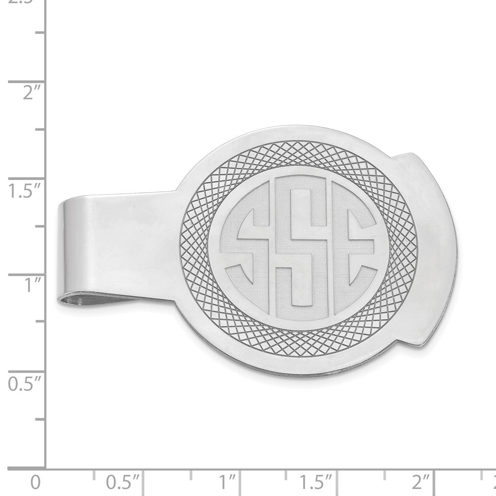Alternate view of the 10K White Gold Recessed Monogram Round Fold Over Money Clip, 33x52mm by The Black Bow Jewelry Co.