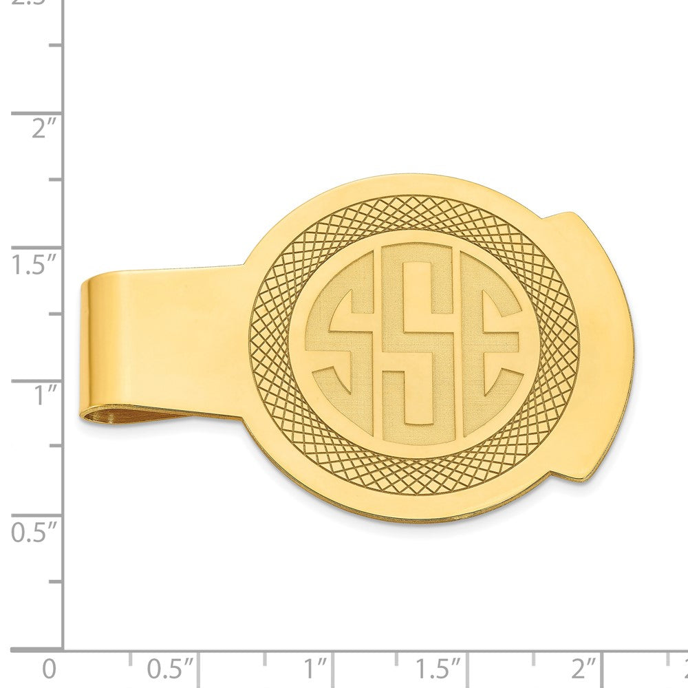 Alternate view of the 14K Yellow Gold Recessed Monogram Round Fold Over Money Clip, 33x52mm by The Black Bow Jewelry Co.