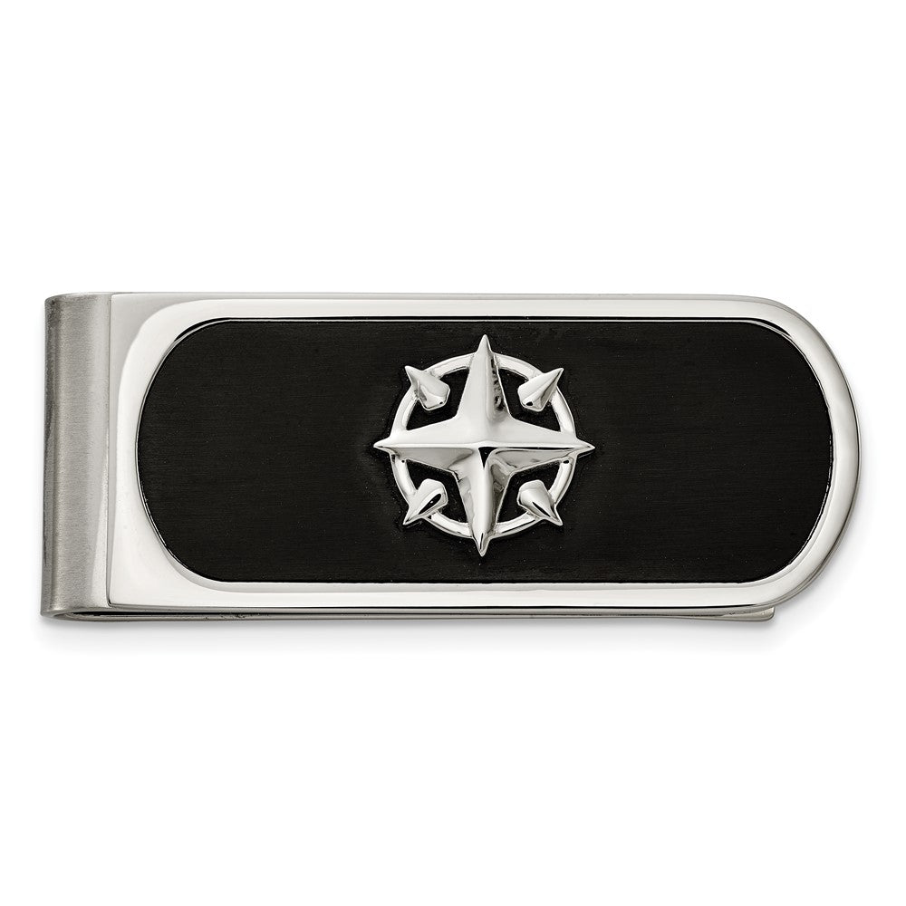 Stainless Steel &amp; Black Plated North Star Compass Fold Over Money Clip, Item M11275 by The Black Bow Jewelry Co.