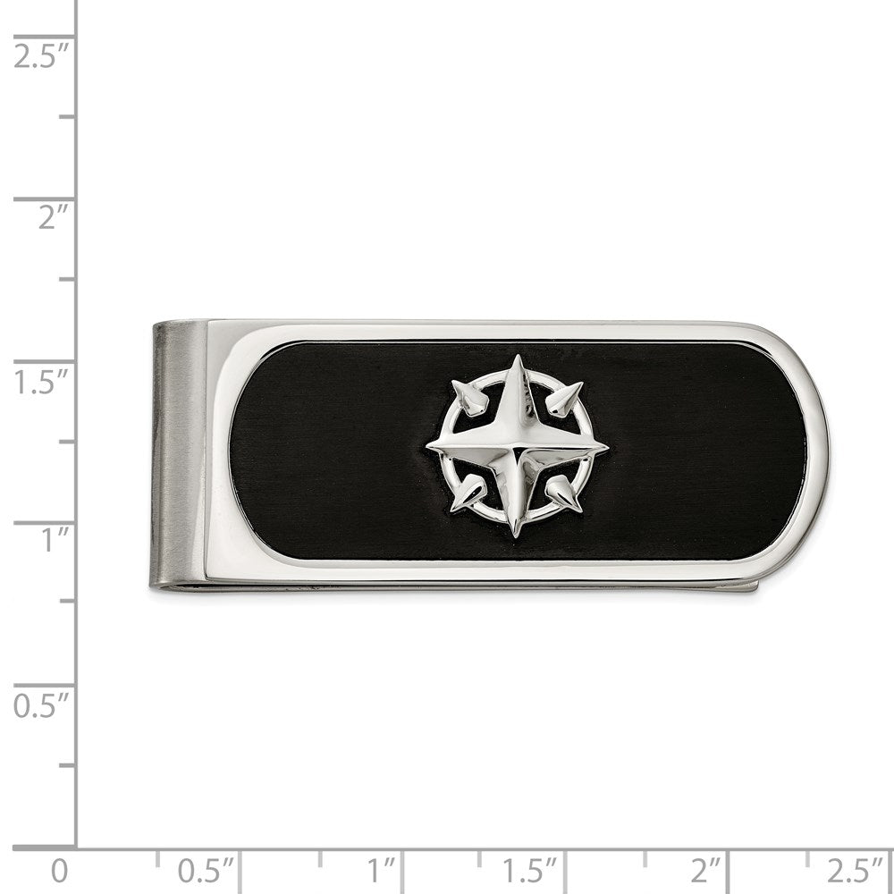 Alternate view of the Stainless Steel &amp; Black Plated North Star Compass Fold Over Money Clip by The Black Bow Jewelry Co.