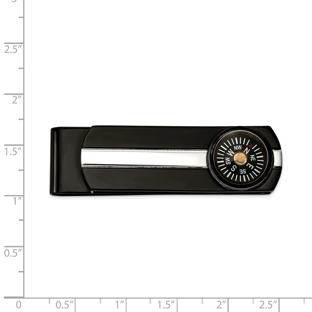 Alternate view of the Stainless Steel &amp; Black Plated Functional Compass Fold Over Money Clip by The Black Bow Jewelry Co.