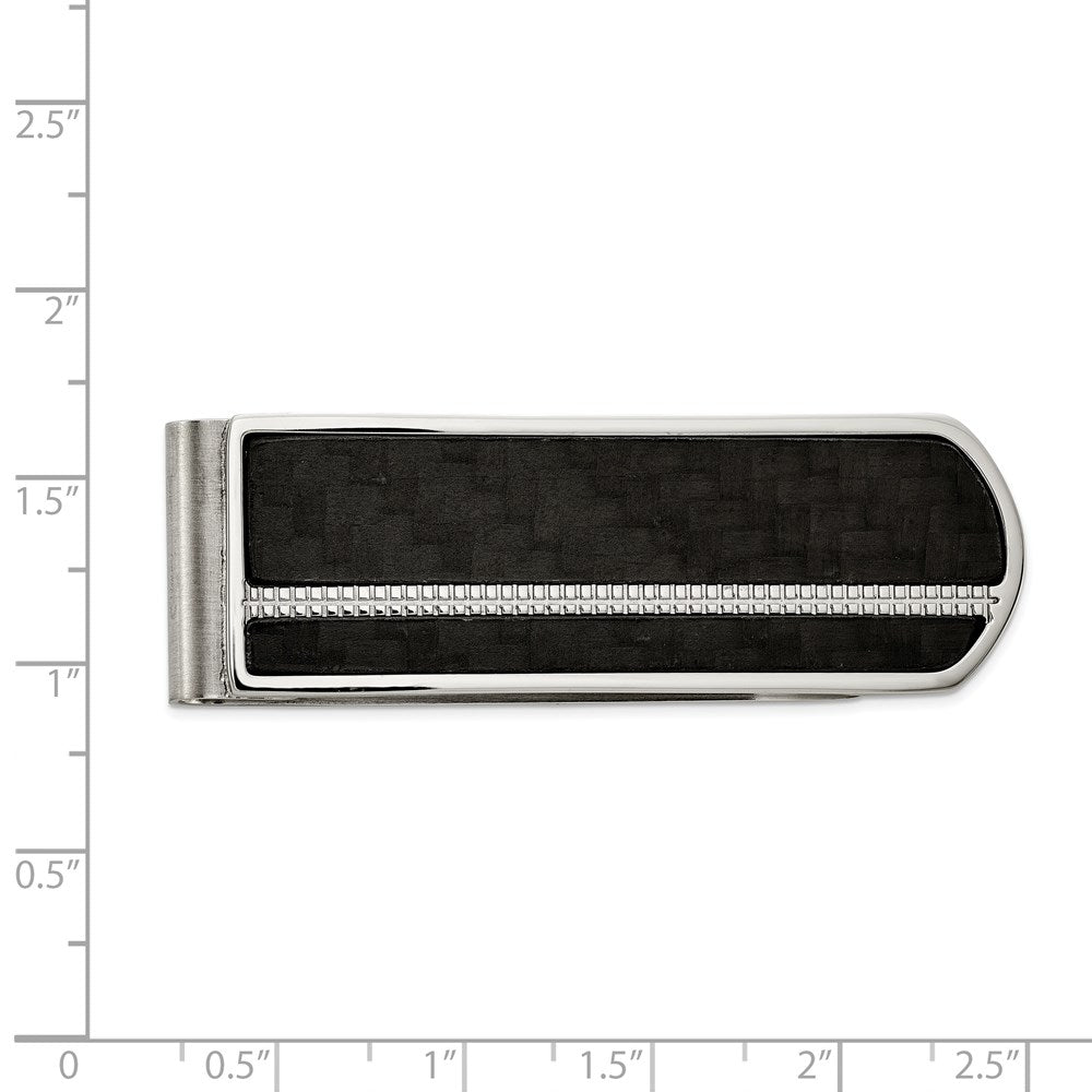 Alternate view of the Men&#39;s Stainless Steel &amp; Black Carbon Fiber Fold Over Money Clip by The Black Bow Jewelry Co.