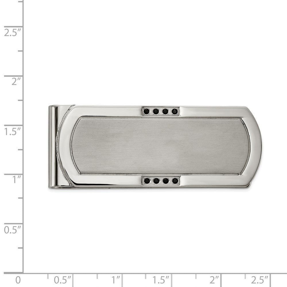 Alternate view of the Stainless Steel &amp; Black CZ, Brushed &amp; Polished Fold Over Money Clip by The Black Bow Jewelry Co.