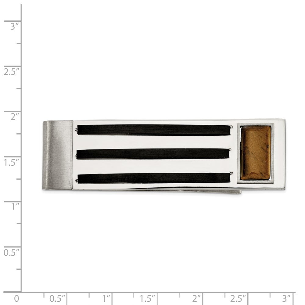 Alternate view of the Men&#39;s Stainless Steel, Black Plated &amp; Tiger&#39;s Eye Fold Over Money Clip by The Black Bow Jewelry Co.