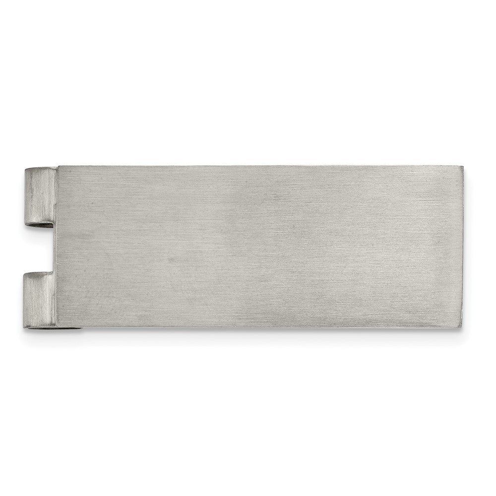 Men&#39;s Stainless Steel Brushed Engravable Spring Loaded Money Clip, Item M11287 by The Black Bow Jewelry Co.