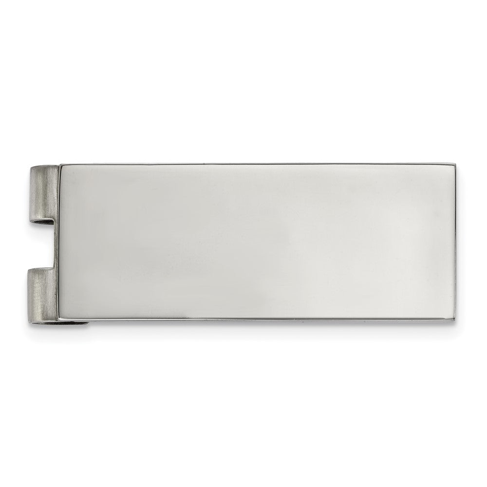Men&#39;s Stainless Steel Polished Engravable Spring Loaded Money Clip, Item M11288 by The Black Bow Jewelry Co.