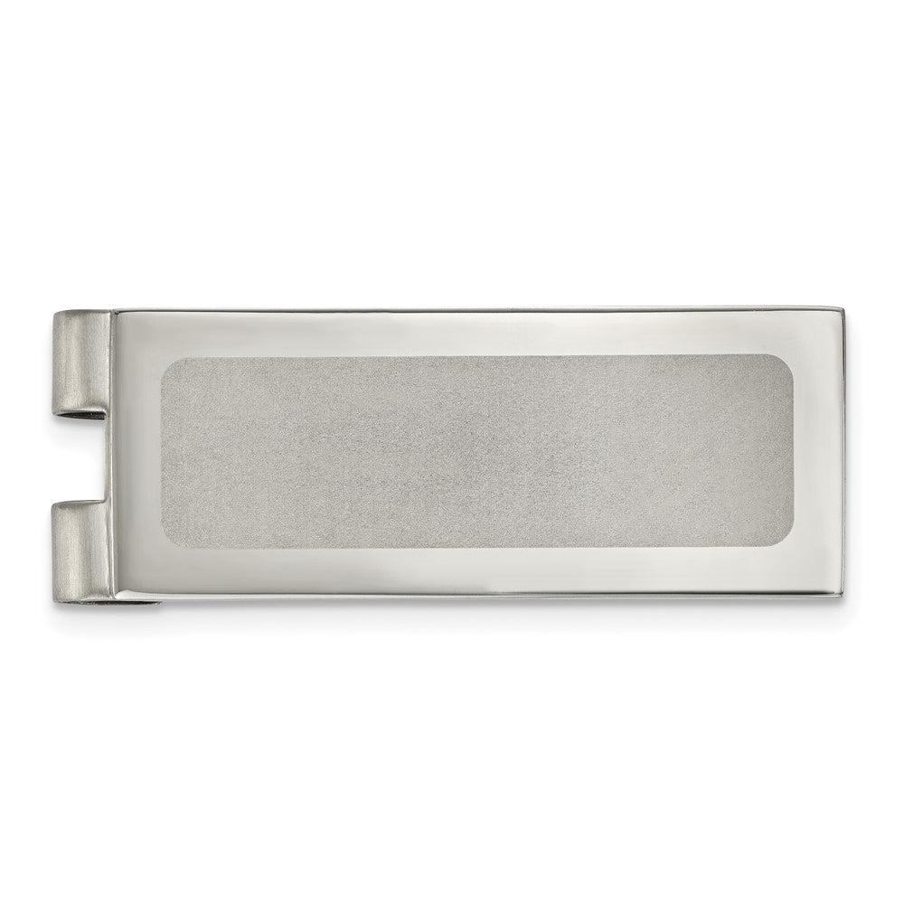 Men&#39;s Stainless Steel Polished &amp; Laser Cut Spring Loaded Money Clip, Item M11289 by The Black Bow Jewelry Co.