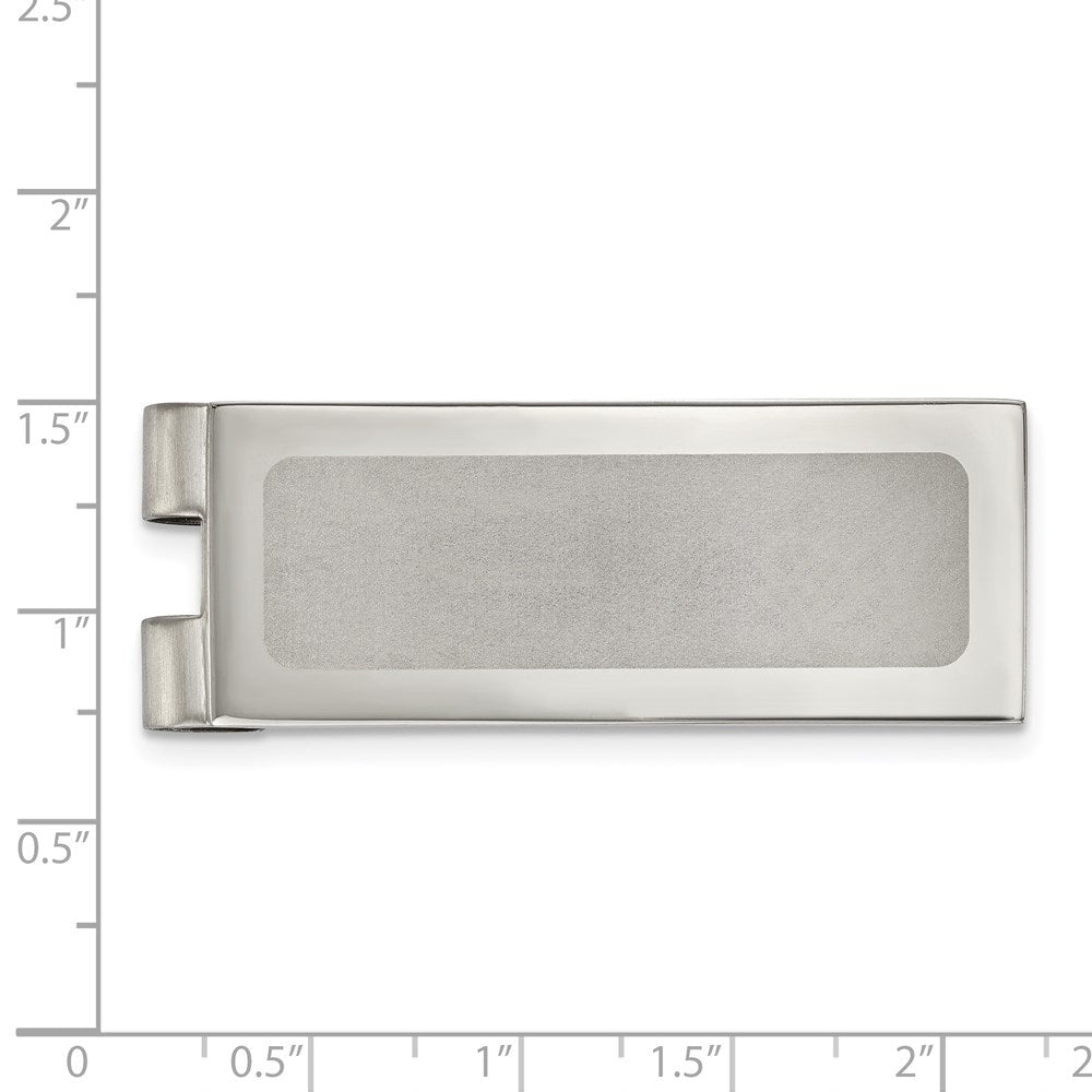 Alternate view of the Men&#39;s Stainless Steel Polished &amp; Laser Cut Spring Loaded Money Clip by The Black Bow Jewelry Co.