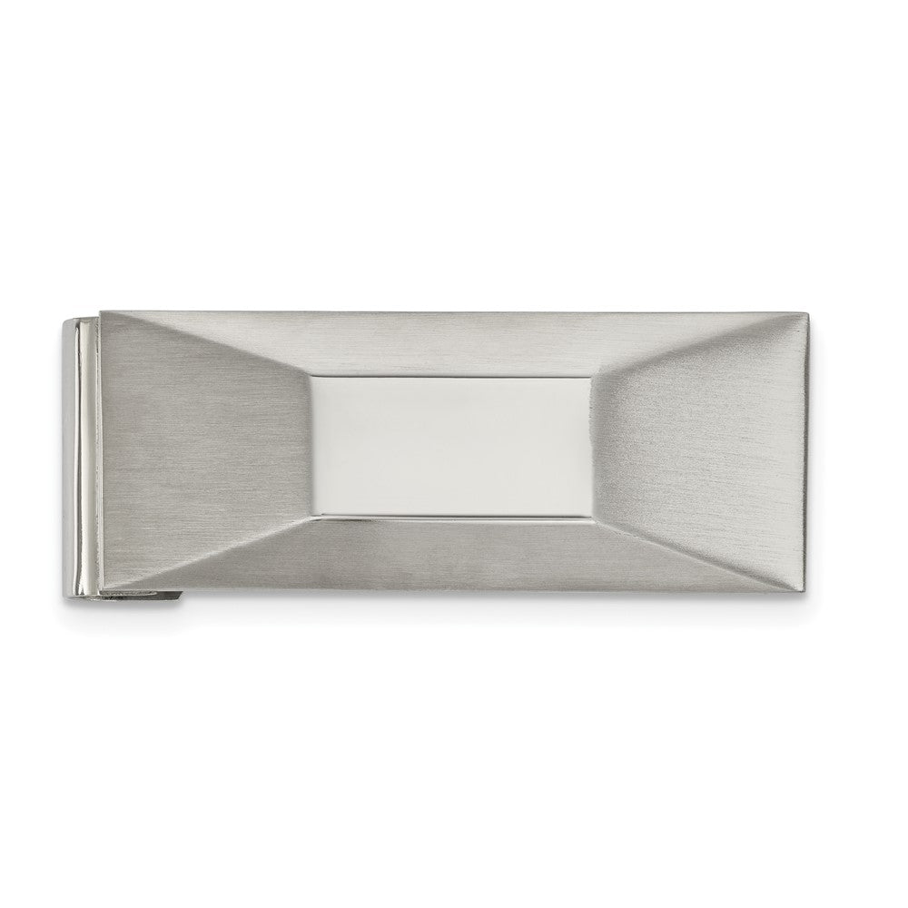 Stainless Steel Brushed &amp; Polished Pyramid Spring Loaded Money Clip, Item M11291 by The Black Bow Jewelry Co.
