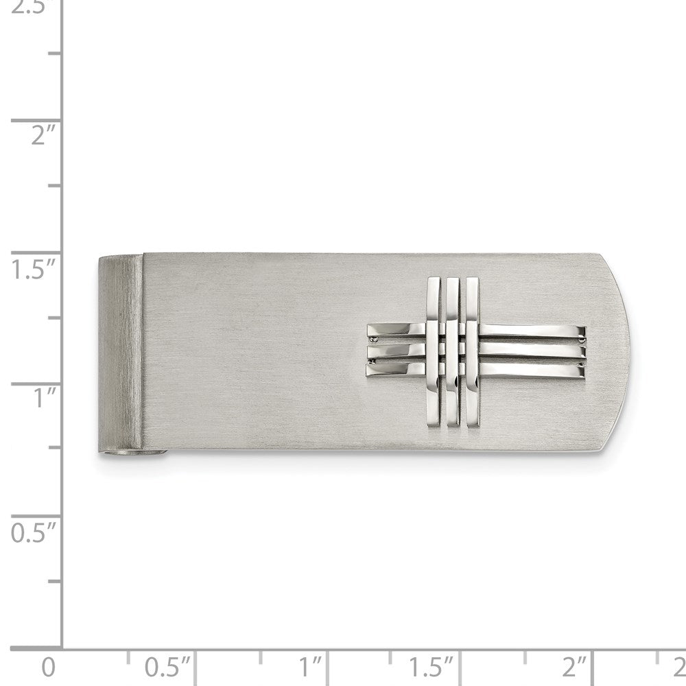 Alternate view of the Men&#39;s Stainless Steel Triple Bar Cross Spring Loaded Money Clip by The Black Bow Jewelry Co.