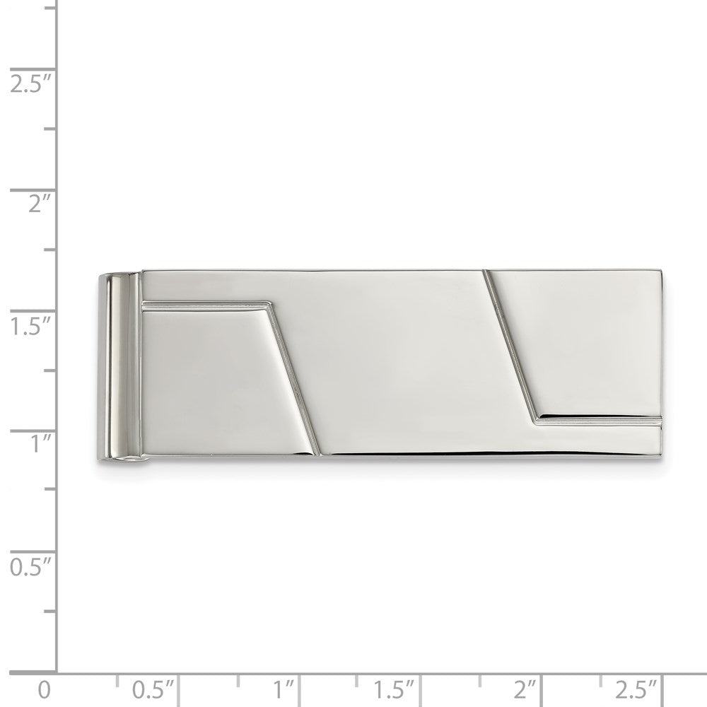 Alternate view of the Men&#39;s Stainless Steel Polished Grooved Spring Loaded Money Clip by The Black Bow Jewelry Co.