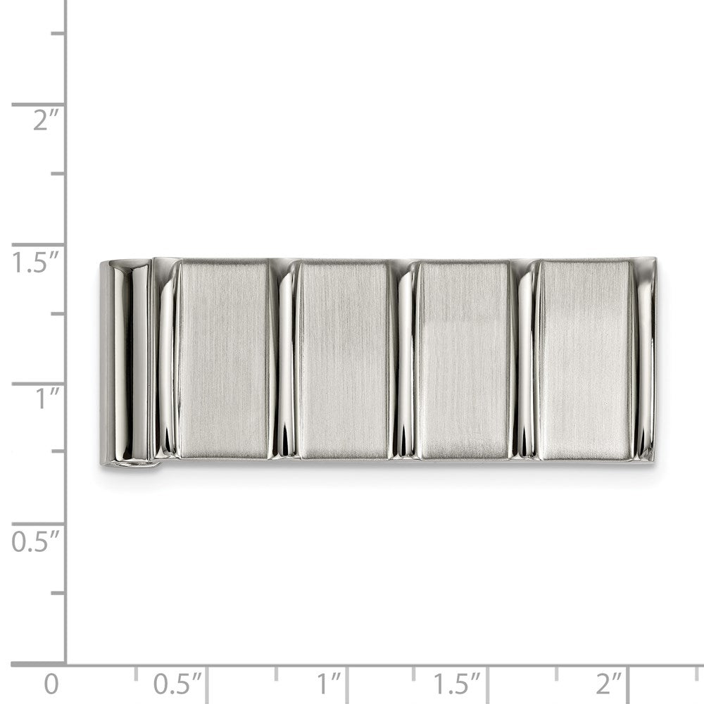 Alternate view of the Stainless Steel Brushed and Polished Striped Spring Loaded Money Clip by The Black Bow Jewelry Co.