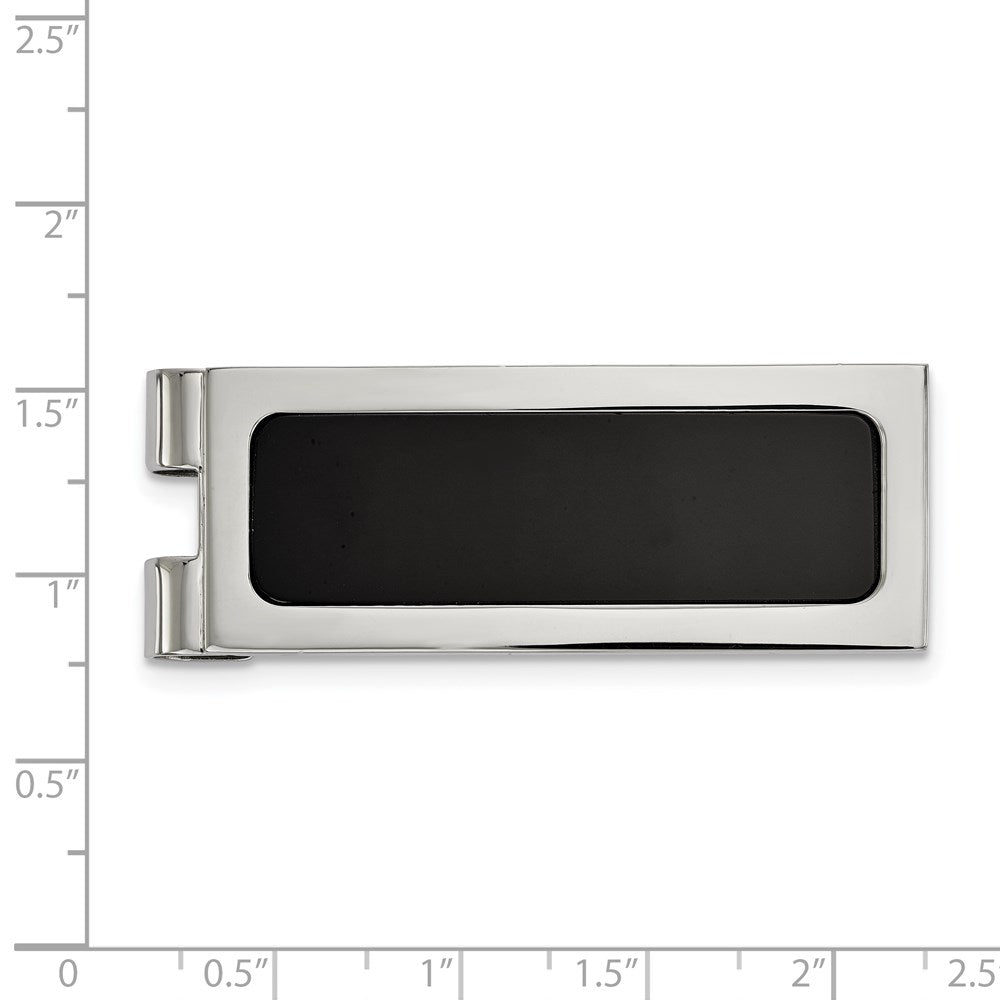 Alternate view of the Men&#39;s Stainless Steel &amp; Black Agate Inlay Spring Loaded Money Clip by The Black Bow Jewelry Co.