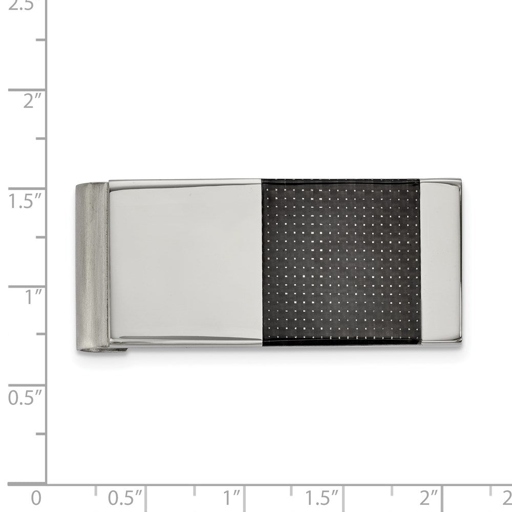 Alternate view of the Stainless Steel &amp; Black Carbon Fiber Inlay Spring Loaded Money Clip by The Black Bow Jewelry Co.