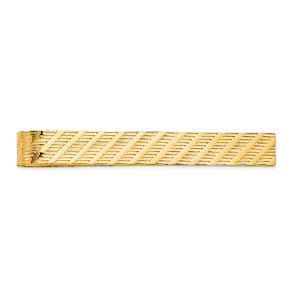 Alternate view of the 14K Yellow Gold Textured Tie Bar, 50mm by The Black Bow Jewelry Co.
