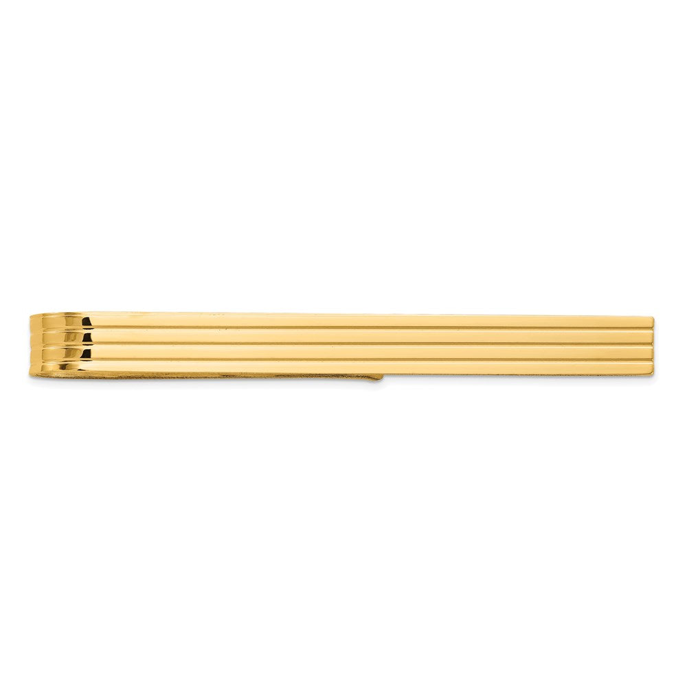 Alternate view of the 14K Yellow Gold Grooved Striped Tie Bar, 50mm by The Black Bow Jewelry Co.