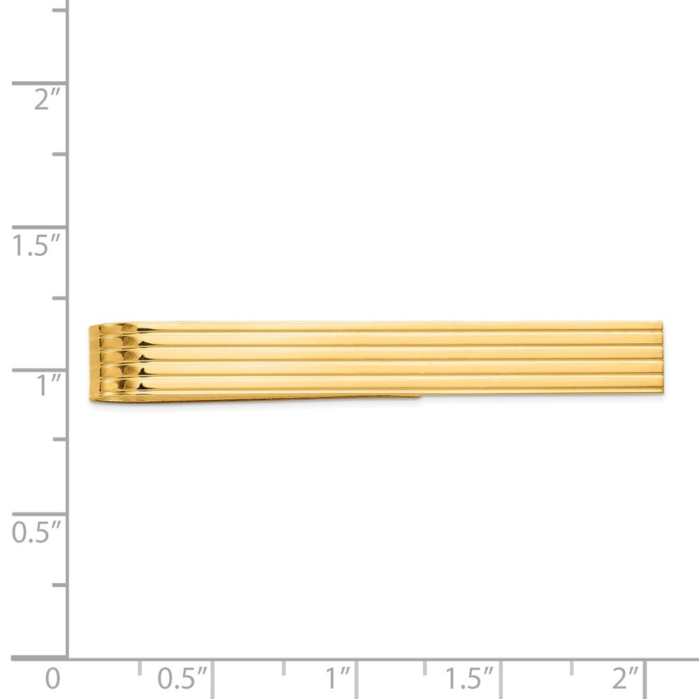 Alternate view of the 14K Yellow Gold Grooved Striped Tie Bar, 6.5 x 50mm by The Black Bow Jewelry Co.